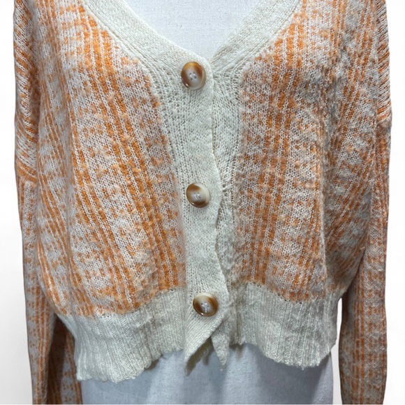 Elodie Womens Orange Cream Cropped‎ Cardigan Knit cottagecore  Sweater Large - Picture 4 of 7